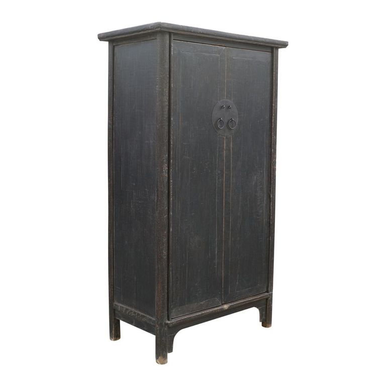 Unique One of a Kind - Distressed Storage Cabinet - 2 Door - 2 Drawer - Oriental Style - Rich Black - Wooden