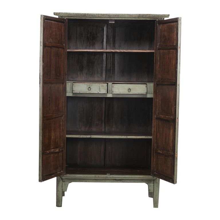 Unique One of a Kind - Distressed Storage Cabinet - 2 Door - 2 Drawer - Sage Green - Elm Wood