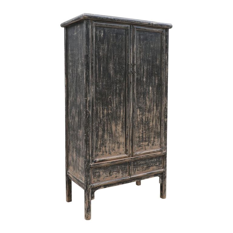 Unique One of a Kind - Distressed Storage Cabinet - 2 Door - 4 Drawer - Weathered Black - Pine Wood