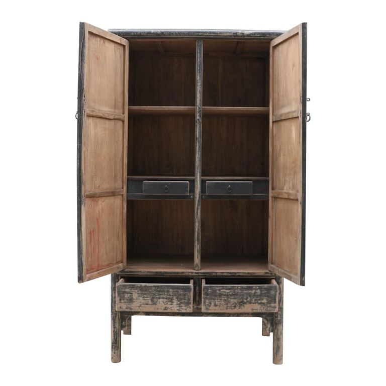 Unique One of a Kind - Distressed Storage Cabinet - 2 Door - 4 Drawer - Weathered Black - Pine Wood