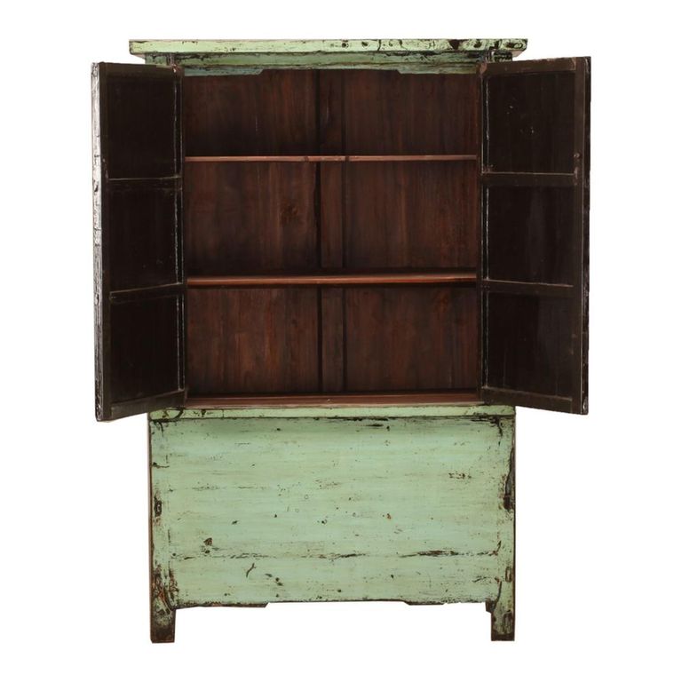 Unique One of a Kind - Distressed Storage Cabinet - 2 Door - Vintage Green - Lacquered Pine Wood