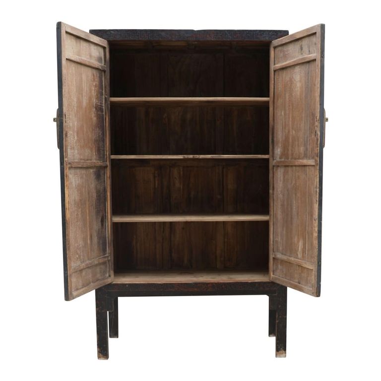 Hand Painted Storage Cabinet - 2 Door - Oriental Style - Rich Black - Wooden