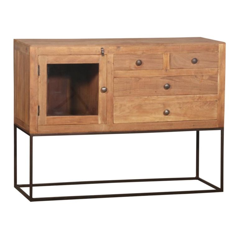 Vienna Hall Cabinet - 1 Door - 4 Drawer - Natural - Glass and Wood