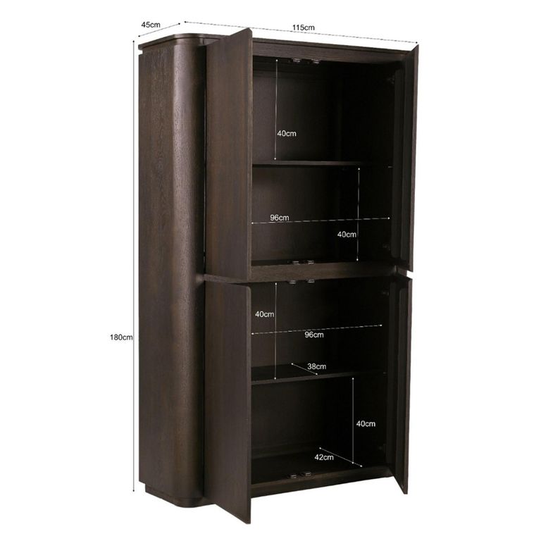 Rivano Oak Curved Hall Cabinet - 2 Door - Basalt
