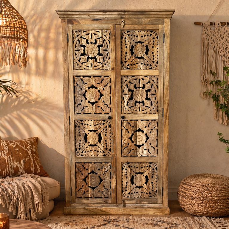 Carved Mango Wood 2 Door Large Cabinet