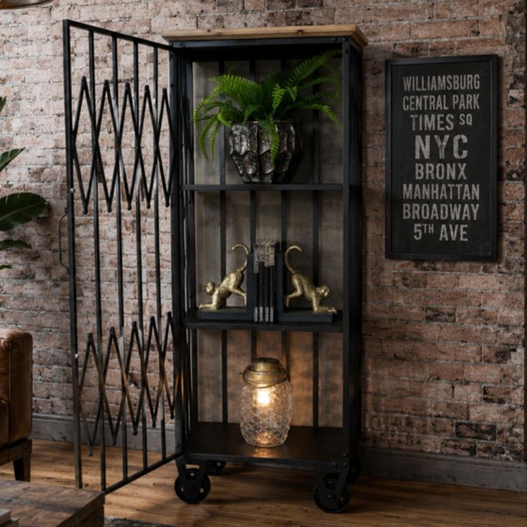 Industrial 1 Door Cabinet 1 Shutter Door on Wheels Black Metal