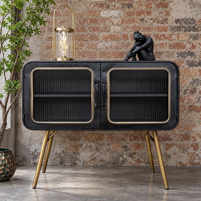 Retro Black Metal 2 Door Large Cabinet with Gold Legs
