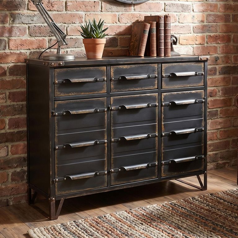 Industrial Black Metal 3 Door 3 Drawer Cabinet