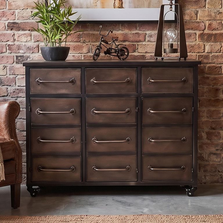 Industrial Brown Metal 3 Door 3 Drawer Cabinet