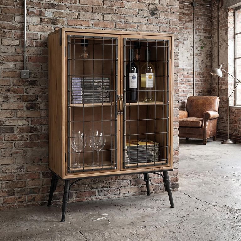 Industrial Fir Wood and Metal 2 Door Cabinet