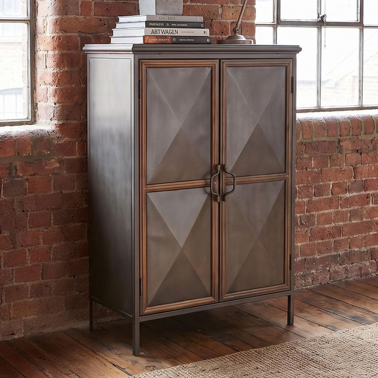 Industrial Grey Wood and Metal 2 Door Cabinet