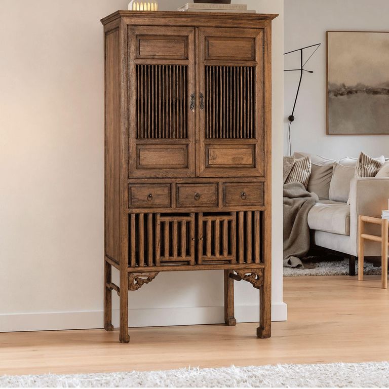 Carcassonne Walnut Teak Wood 2 Door 3 Drawer Hall Cabinet