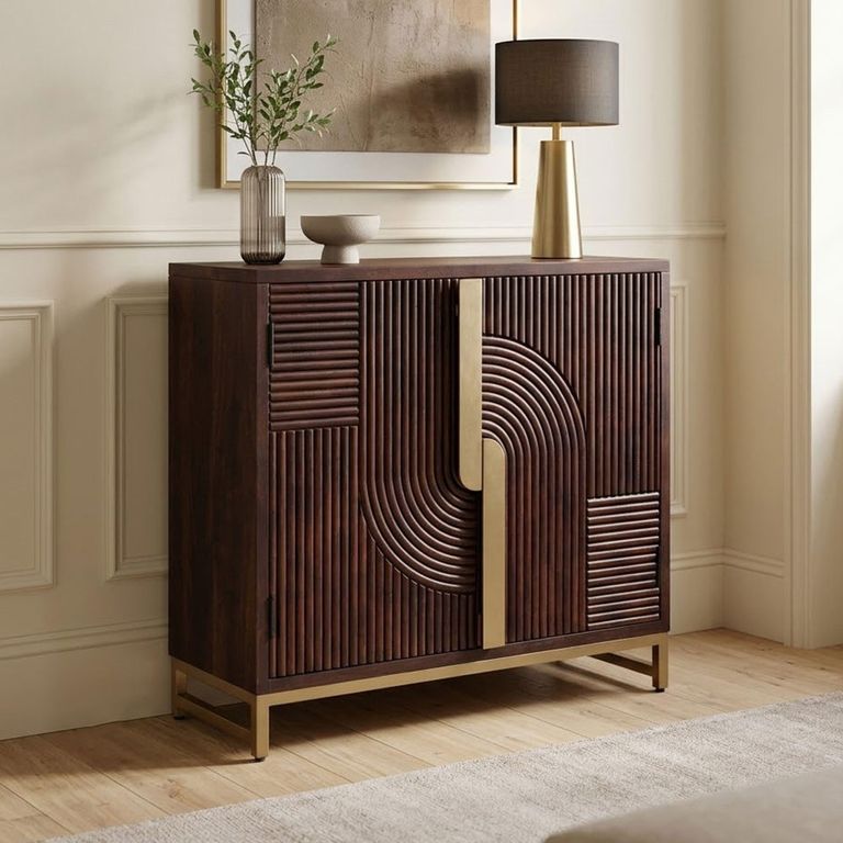 Flora Walnut Fluted Mango Wood 90cm 2 Door Hall Cabinet
