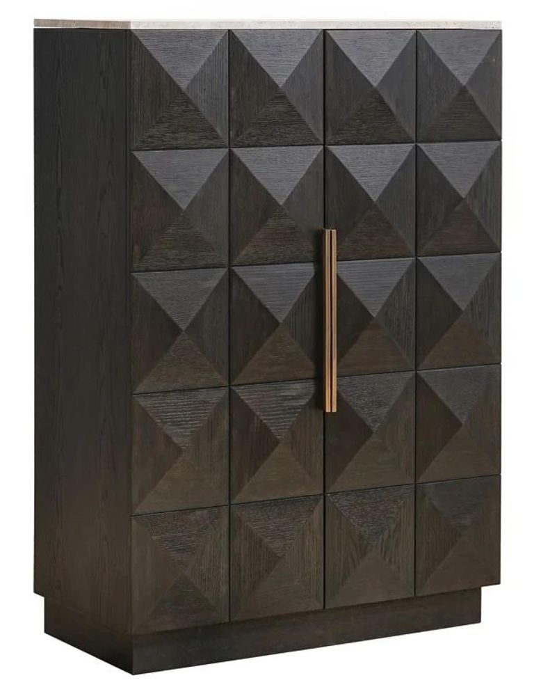 Claremont Dark Wood 2 Door Geometric Cabinet with Travertine Top