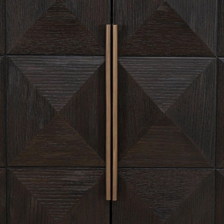 Claremont Dark Wood 2 Door Geometric Cabinet with Travertine Top
