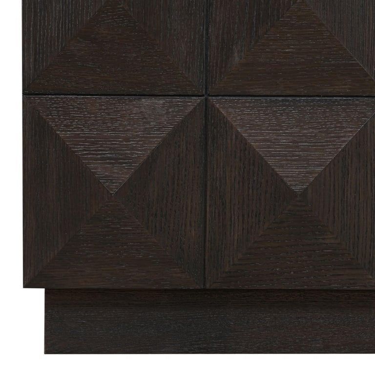 Claremont Dark Wood 2 Door Geometric Cabinet with Travertine Top