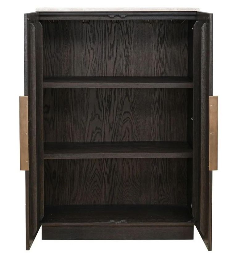 Claremont Dark Wood 2 Door Geometric Cabinet with Travertine Top