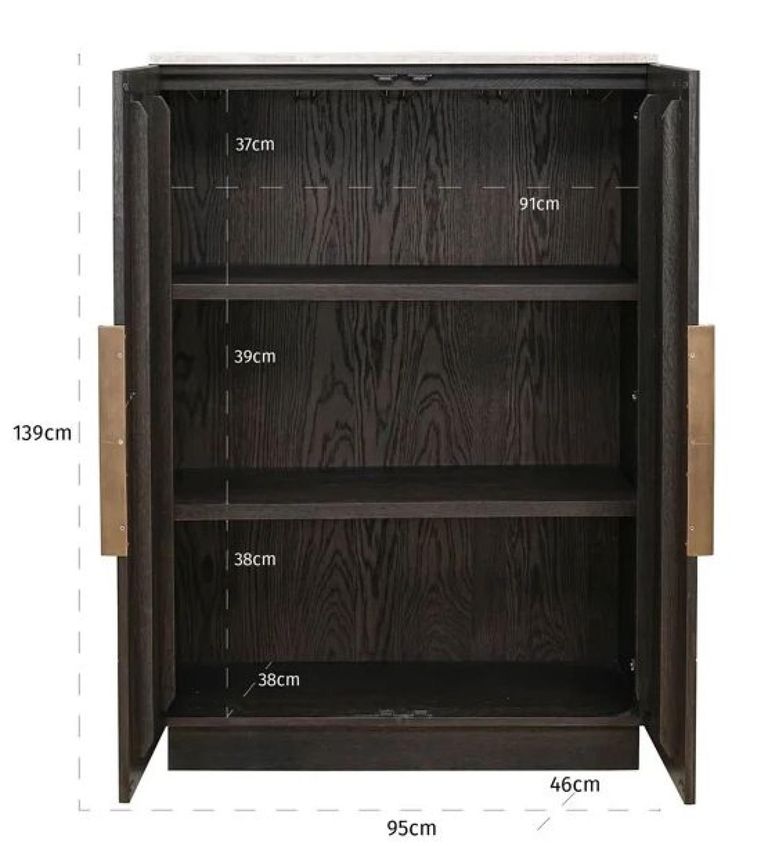 Claremont Dark Wood 2 Door Geometric Cabinet with Travertine Top