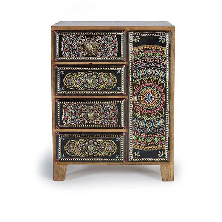 Galach Painted Black Mango Wood 4 Drawer Cabinet