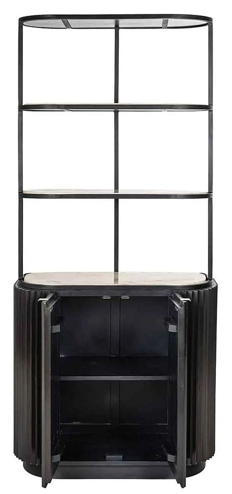 Hampton Travertine Beige 2 Door Hall Cabinet with Black Fluted Base
