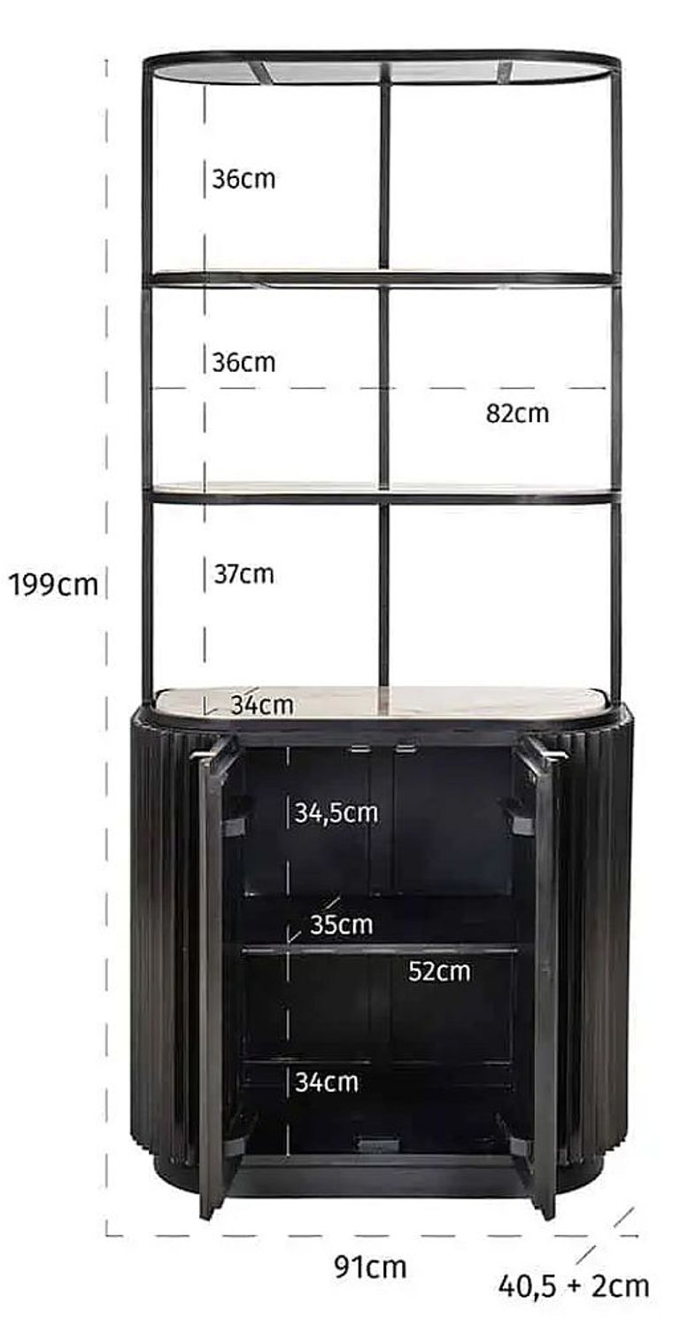 Hampton Travertine Beige 2 Door Hall Cabinet with Black Fluted Base