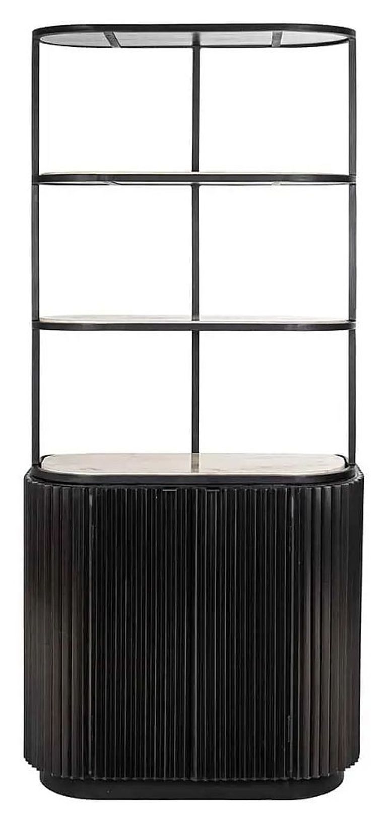 Hampton Travertine Beige 2 Door Hall Cabinet with Black Fluted Base