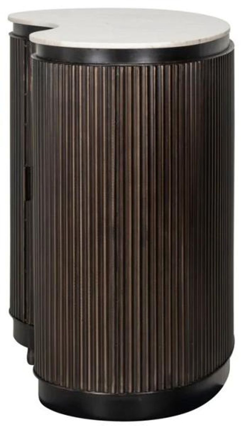Mayfield White Marble Top 1 Door Bar Cabinet - Dark Wood Fluted Base