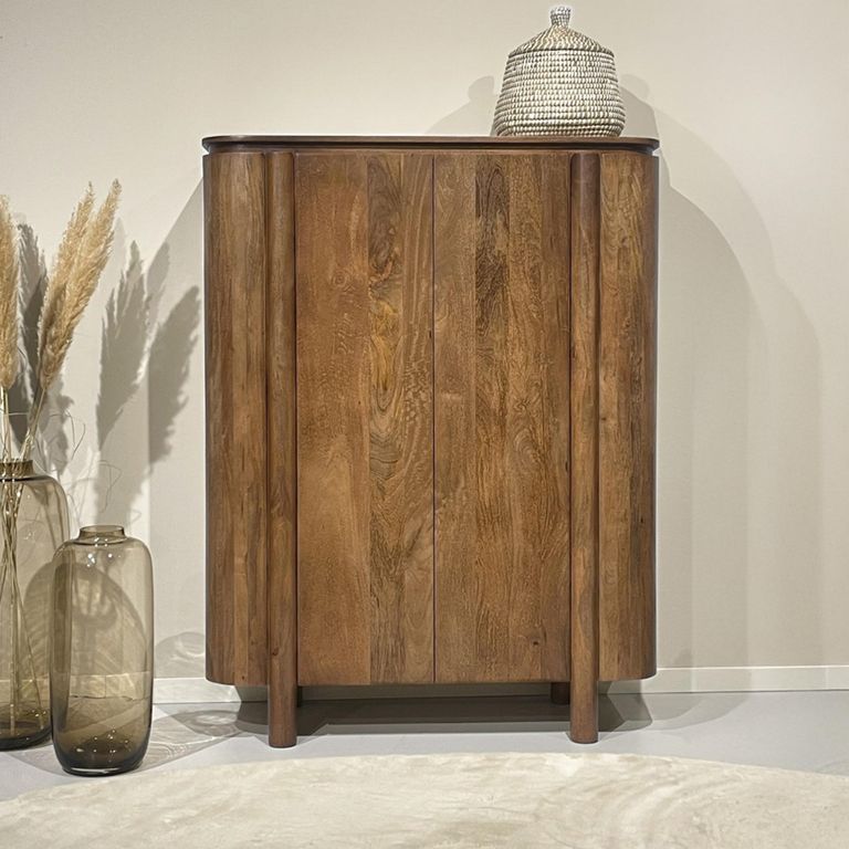 Salano Curved Hall Cabinet - 2 Door - Brown - Mango Wood