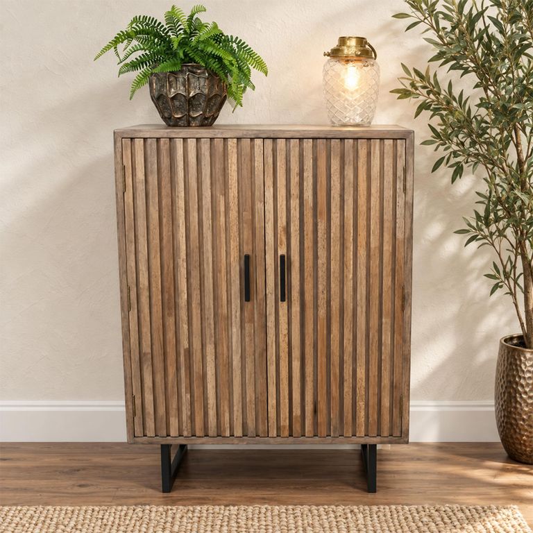 Slatted Fir Wood 2 Door Cabinet