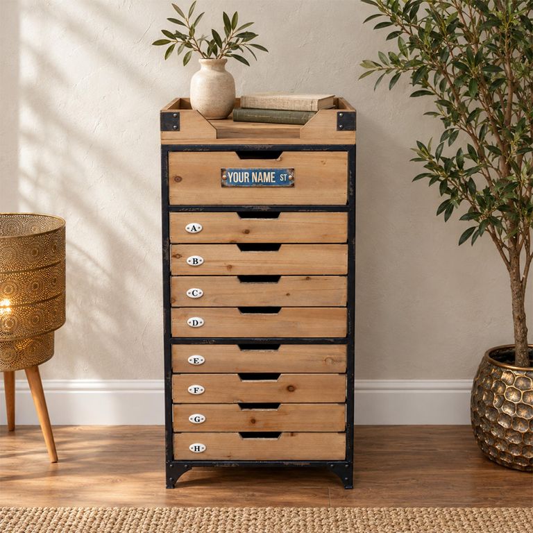 Storage Narrow 7 Drawer Cabinet Multi Drawer Wood and Metal