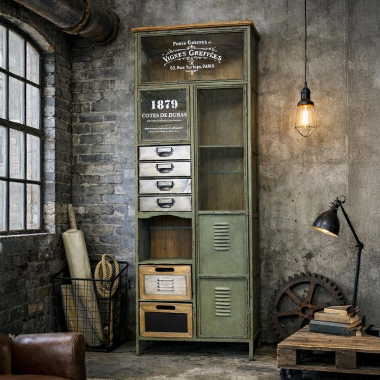 Tall Cabinet - Green Metal - Industrial