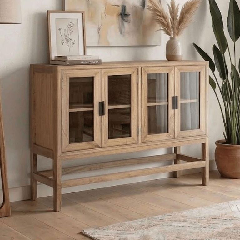 Virelle Natural Mindi Wood 4 Door Hall Cabinet