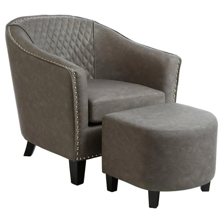 Derby Armchair - Grey Faux Leather with Footstool
