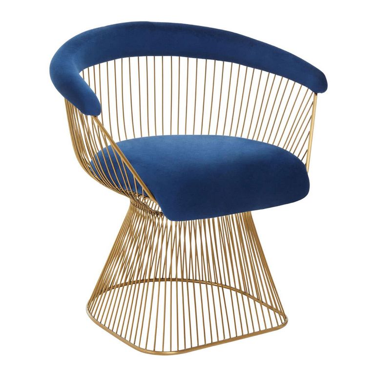 Anzio Chair - Navy Blue Velvet Fabric with Brushed Gold Base