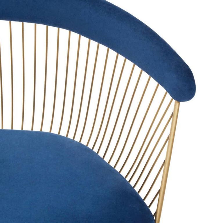 Anzio Chair - Navy Blue Velvet Fabric with Brushed Gold Base