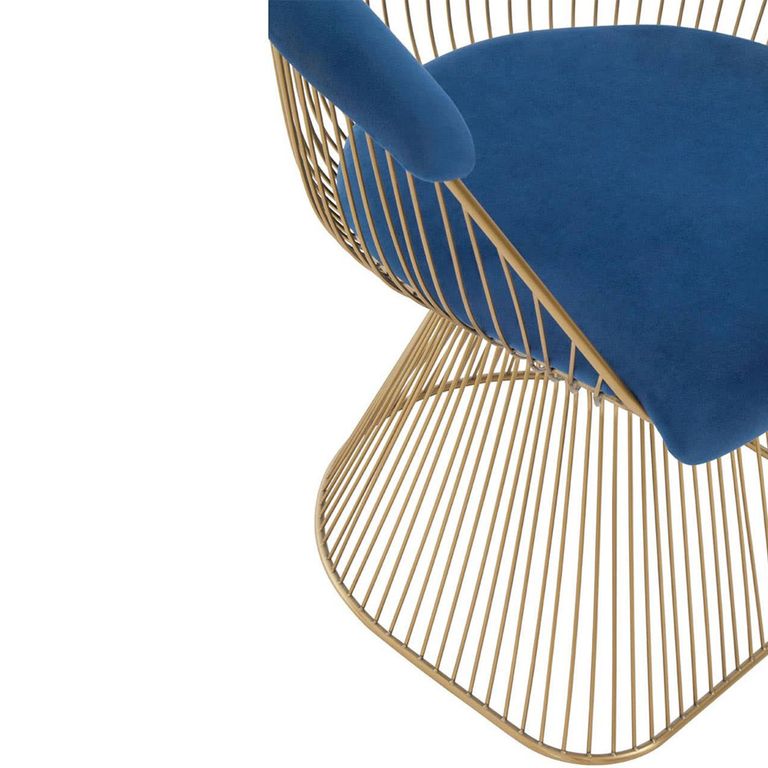 Anzio Chair - Navy Blue Velvet Fabric with Brushed Gold Base