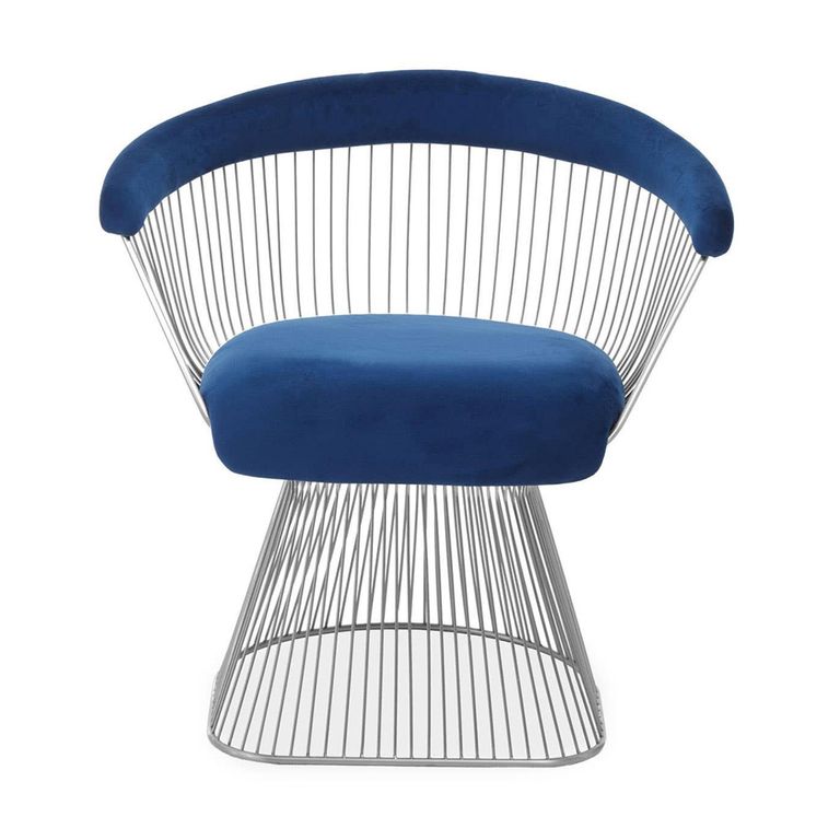 Anzio Chair - Navy Blue Velvet Fabric with Brushed Silver Base