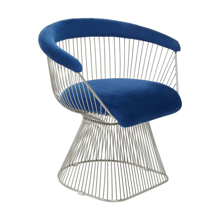 Anzio Chair - Navy Blue Velvet Fabric with Brushed Silver Base