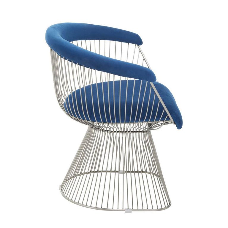Anzio Chair - Navy Blue Velvet Fabric with Brushed Silver Base