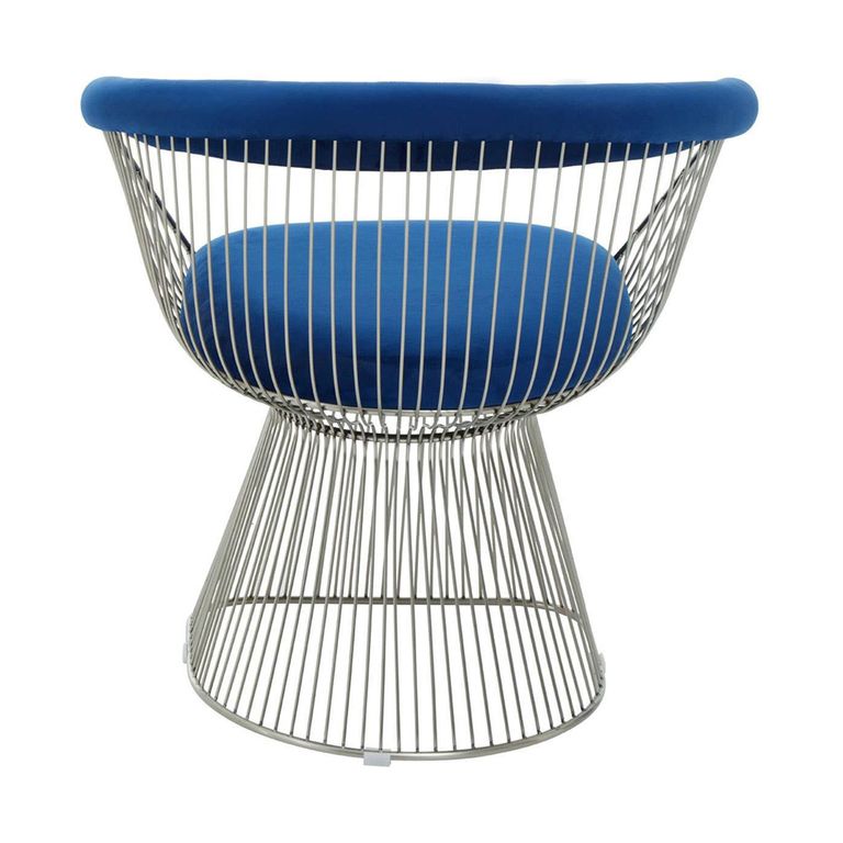 Anzio Chair - Navy Blue Velvet Fabric with Brushed Silver Base