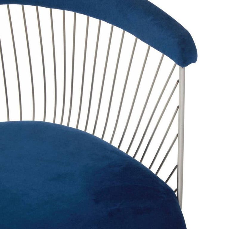 Anzio Chair - Navy Blue Velvet Fabric with Brushed Silver Base