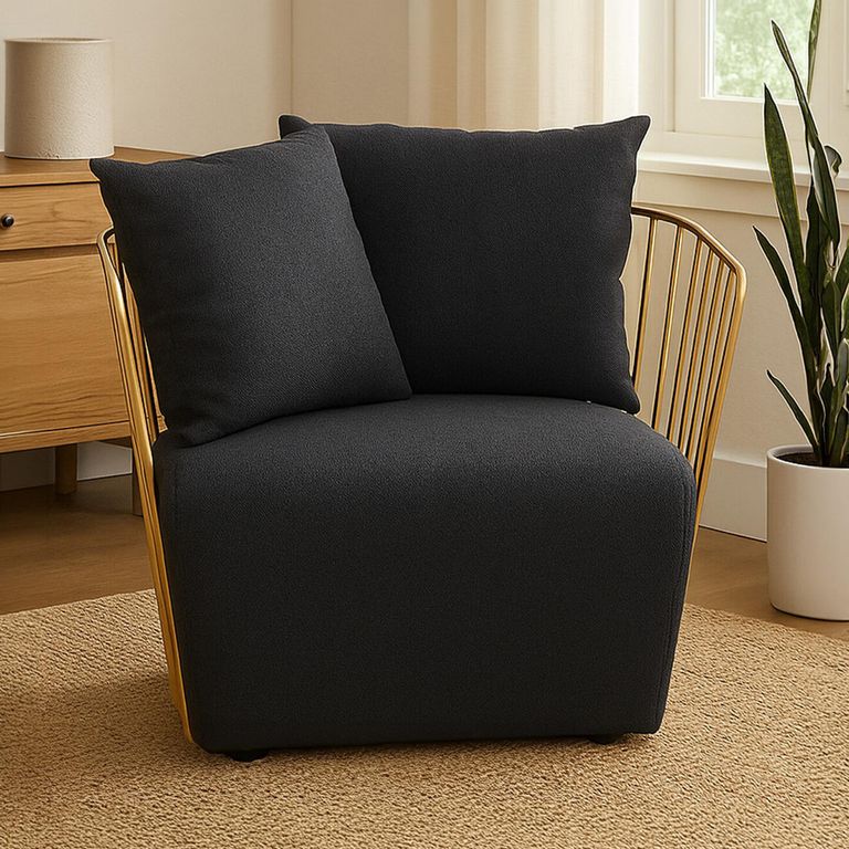 Azalea Lounge Chair - Black Fabric with Gold Metal Frame