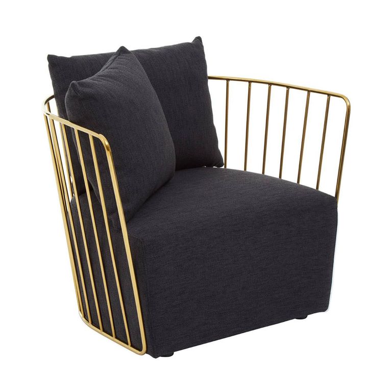Azalea Lounge Chair - Black Fabric with Gold Metal Frame