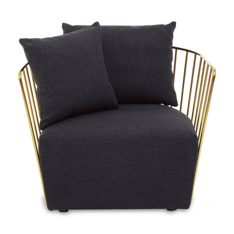 Azalea Lounge Chair - Black Fabric with Gold Metal Frame