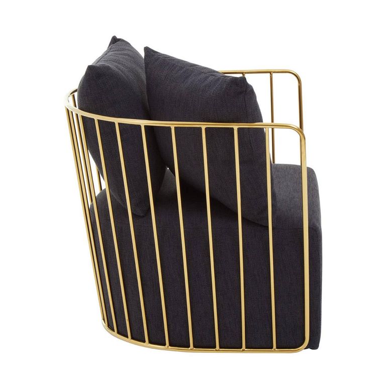 Azalea Lounge Chair - Black Fabric with Gold Metal Frame