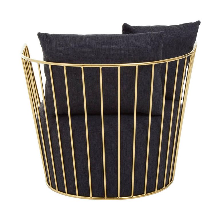 Azalea Lounge Chair - Black Fabric with Gold Metal Frame