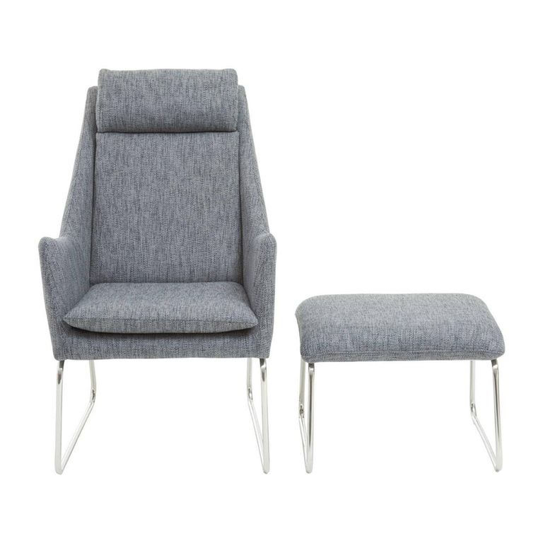 Azalea Lounge Chair - Grey Fabric with Footstool