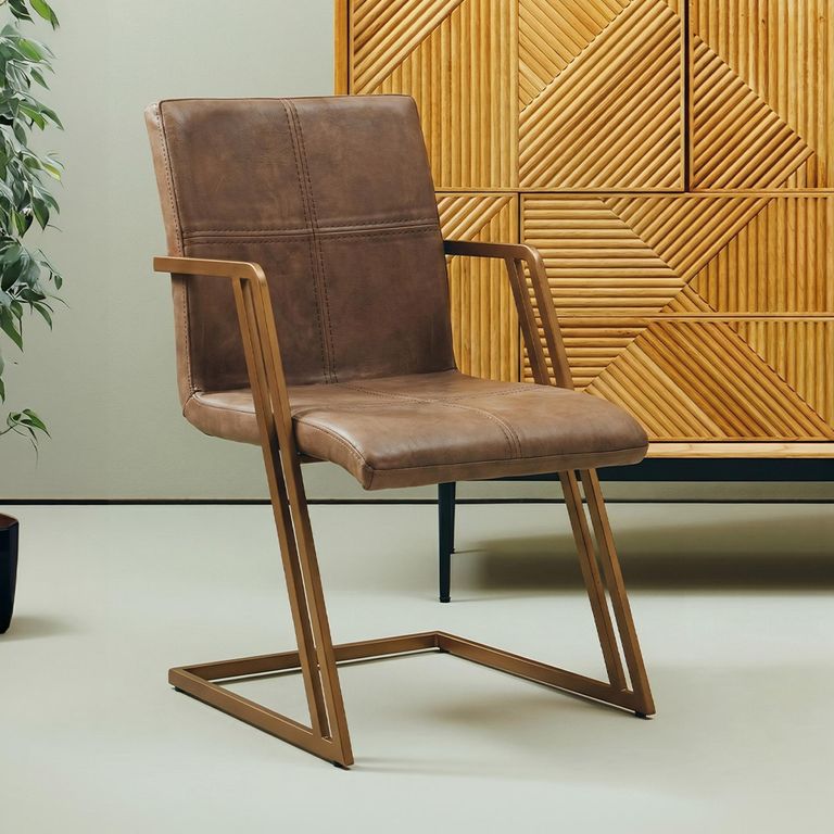Buffalo Accent Chair - Swivel - Grey - Leather with Gold Metal