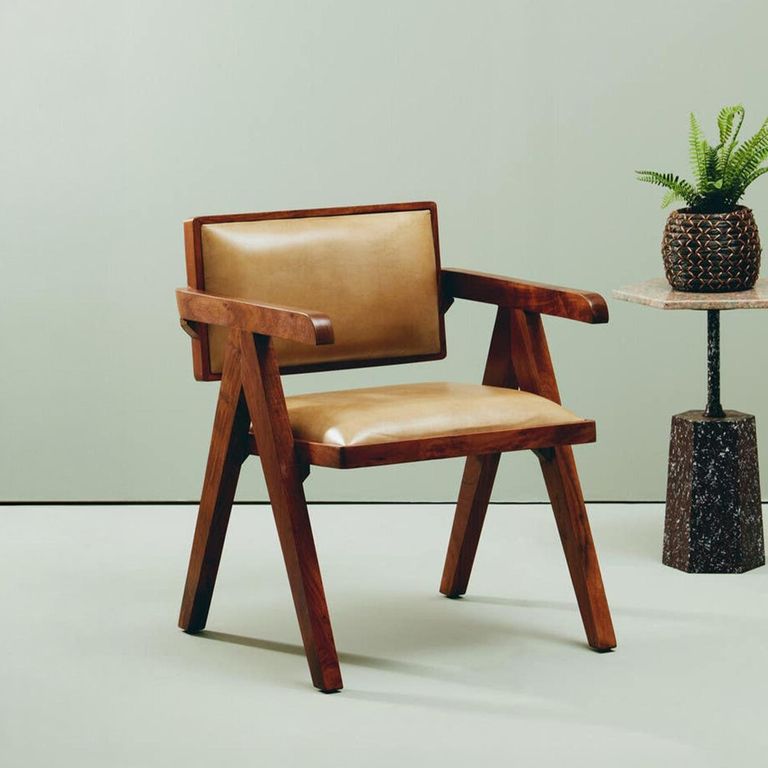 Buffalo Armchair - Beige - Leather with Wood
