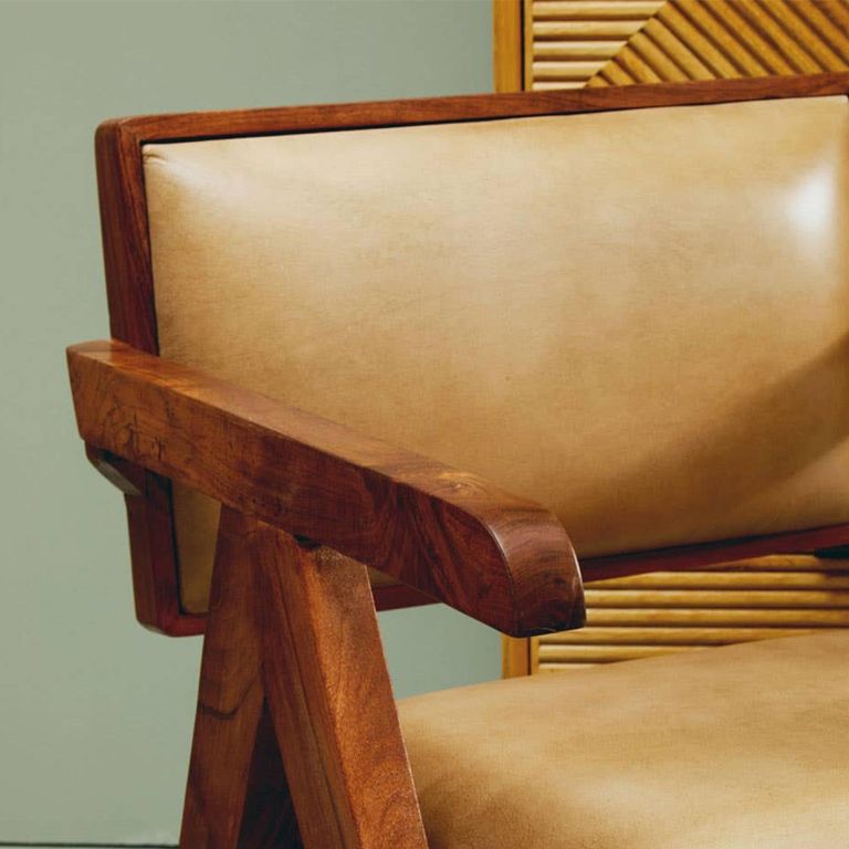 Buffalo Armchair - Beige - Leather with Wood